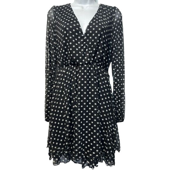 ke•ned•ik sheer polka dot long sleeve V-neck dress Size S - Picture 1 of 7